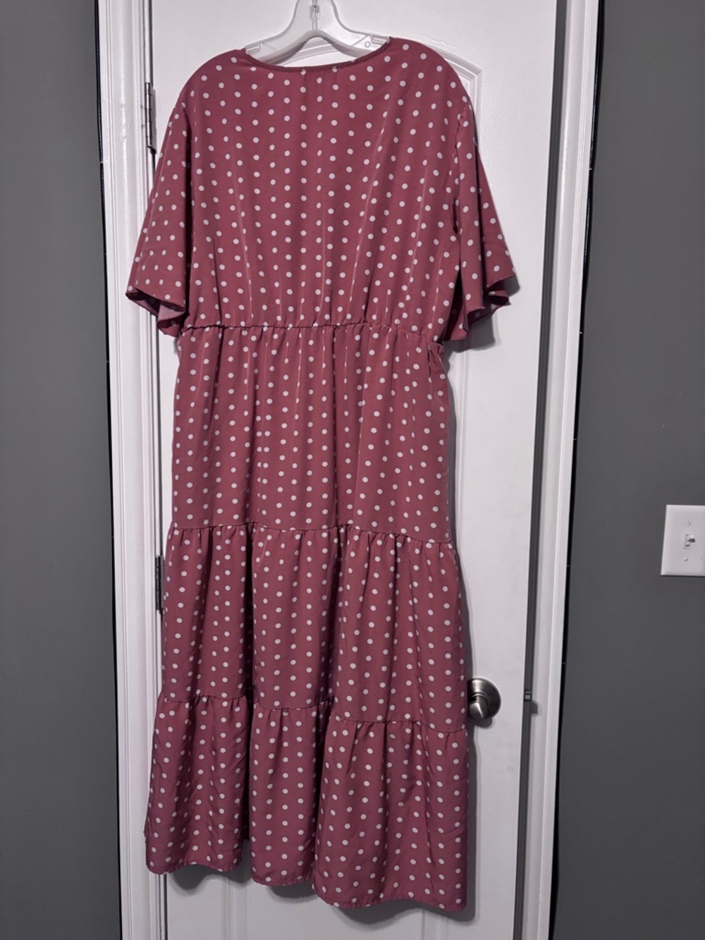 Polka Dot V-Neck Midi Dress in Dusty Rose - Picture 7 of 9